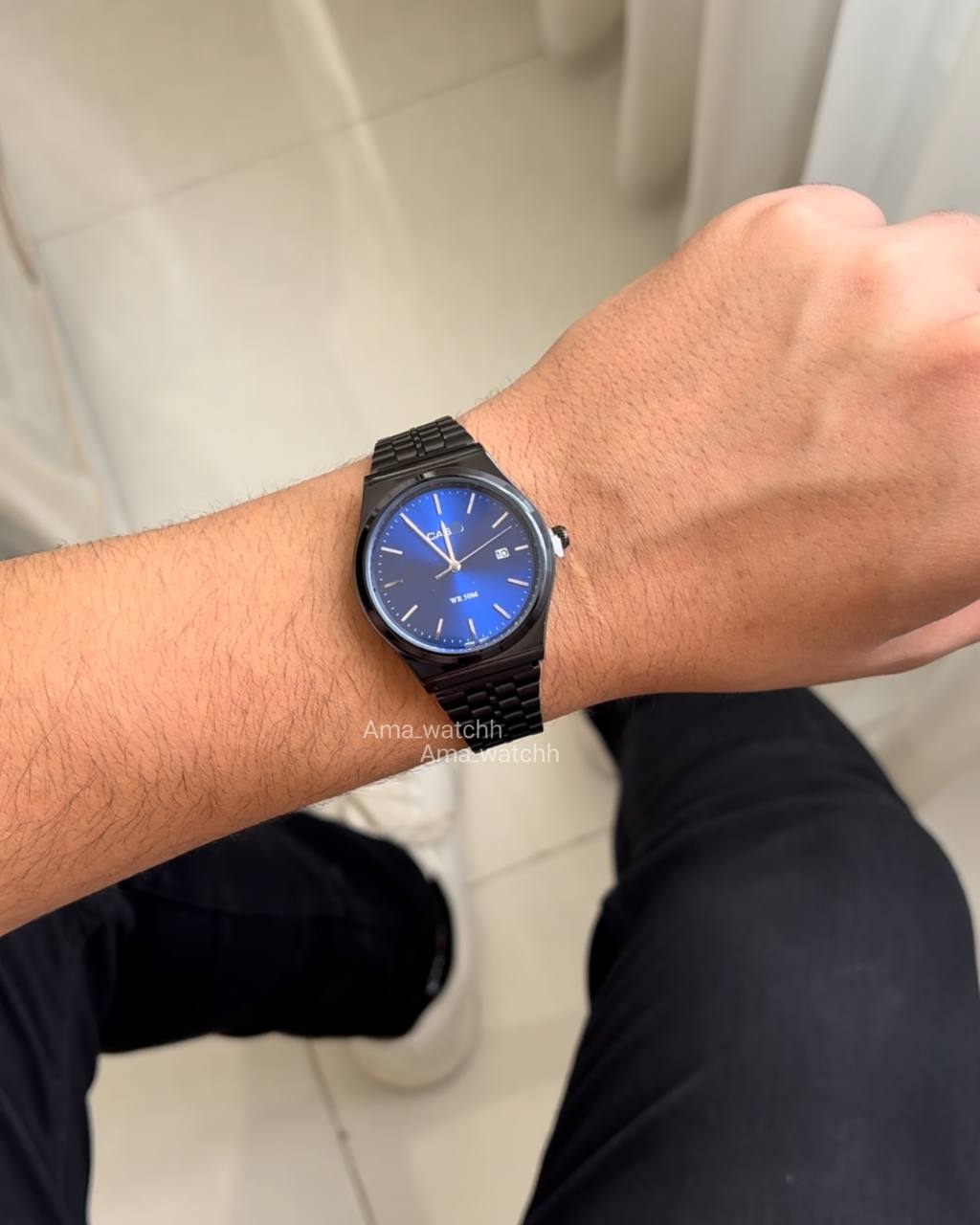 کاسیو آمبر بند مشکی صفحه ابی